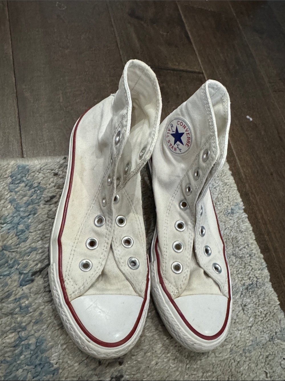 Converse Kids White High-Top Canvas Sneakers with Red Trim No Laces